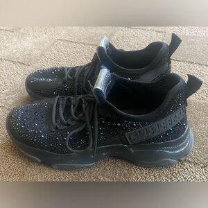 Woman's Steve Madden Maxima Black Rhinestone Sneakers Size 9 EUC